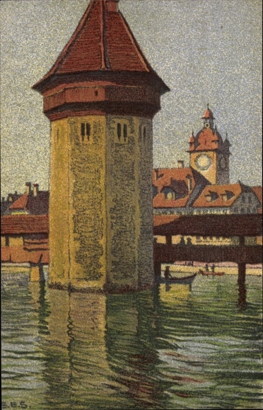 Artist PC Schlatter, EE, Zurich city Switzerland, water tower md town hall