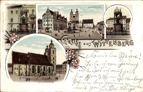 Chromo-Litho Lutherstadt Wittenberg, Market Square, Luther Monument, City Church