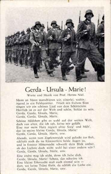 Song Postcard Gerda Ursula Marie, March of Wehrmacht Soldiers, Herms Niel