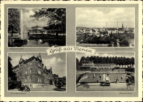 Postcard Viersen, Kaisermühle, Kaiserbad, hospital, town