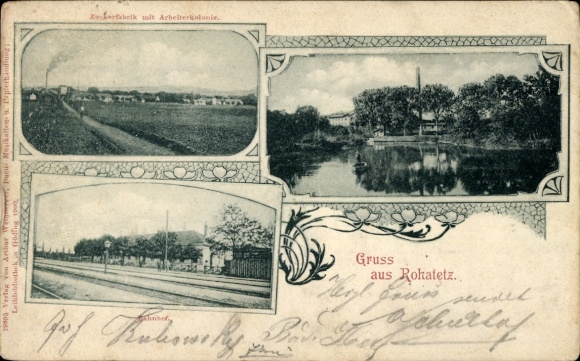 Ak Rohatec Rohatetz Südmähren, Fabrik, Bahnhof