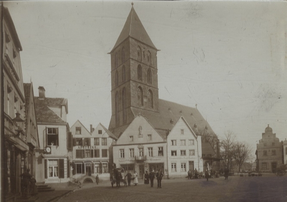 Original photo Rheine in Münsterland, NRW, market square with Dionysius Church, around 1900