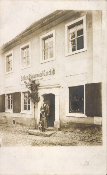 Photo Postcard Elstra in Upper Lusatia Saxony, saddler and upholstered furniture shop Lierisch
