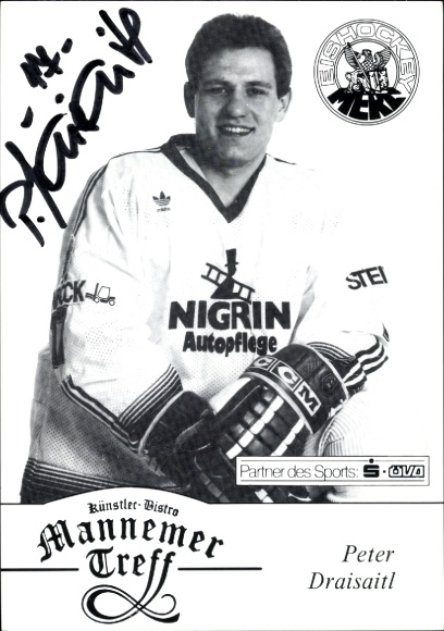 Postcard ice hockey player Peter Draisaitl, autograph