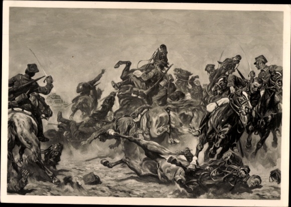Artist PC Rollof, Alfred, destruction of Polish cavalry by German tanks, HDK 380