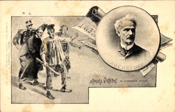 Judaica Artist Postcard Dreyfus Affair, Affaire Dreyfus, Rochefort, Conspuez Zola