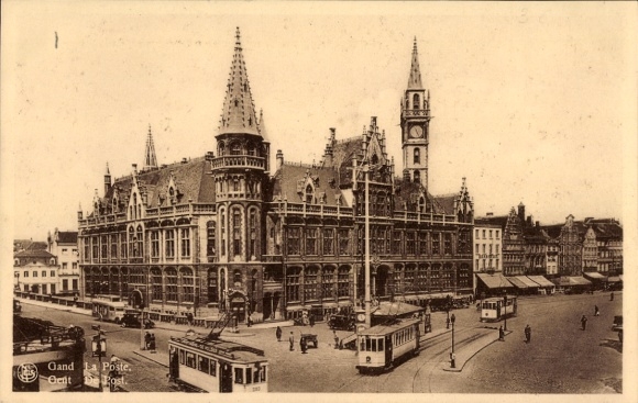 Postcard Gand Gent East Flanders, La Poste, trams