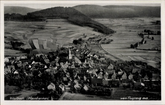 Postcard Weilbach in the Odenwald Lower Franconia Bavaria, aerial photograph