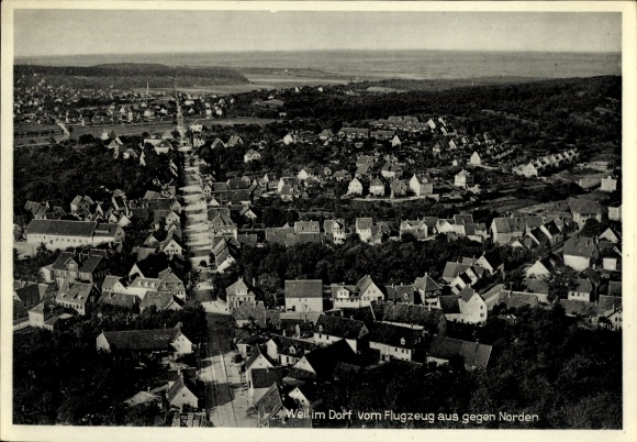 Postcard Weil im Dorf Weilimdorf Stuttgart in Württemberg, aerial view of houses and landscape