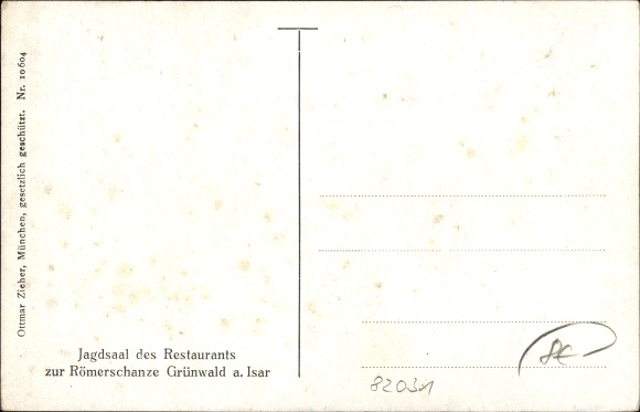 Postcard Grünwald in the Munich district of Upper Bavaria, Restaurant Römerschanze, Jagdsaal