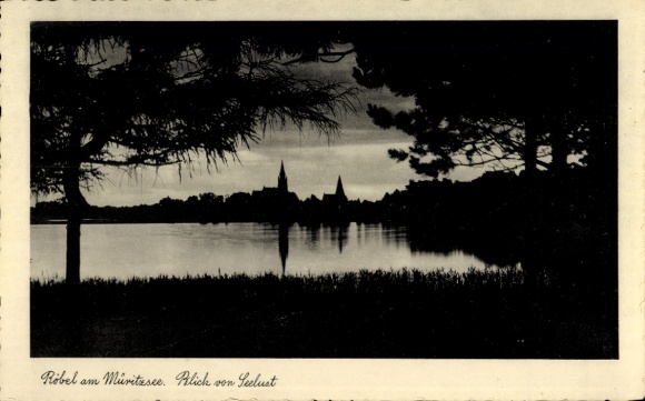 Postcard Röbel an der Müritz, view from Seelust, church, path, Müritzsee