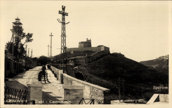 Ak Genova Genua Liguria, Blick auf Righi Castellaccio, alte Festung, von der Straße aus