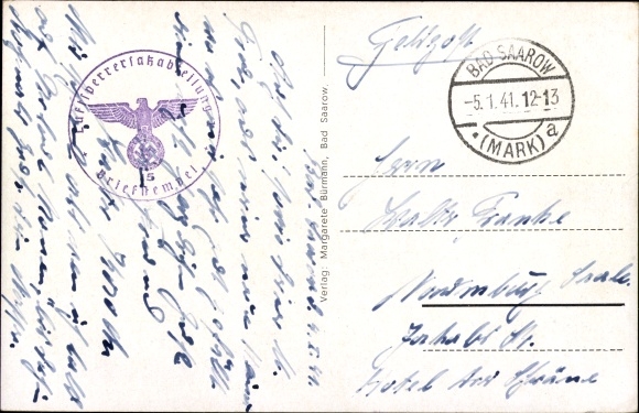 Postcard Bad Saarow in the Mark, mud bath, convalescent home Schloss Neu-Galm, bathing establishment, Kurfürsten-Terrasse