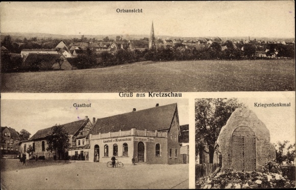 Ak Kretzschau im Burgenlandkreis, Gasthof, Kriegerdenkmal