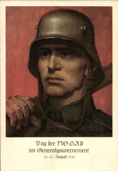 Artist Postcard Hoeck, W., Krakow, Day of the NSDAP in the General Government 1941, Wehrmacht soldier