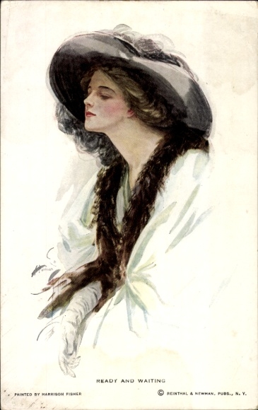 Artist Postcard Fisher, Harrison, Ready and Waiting, woman, hat