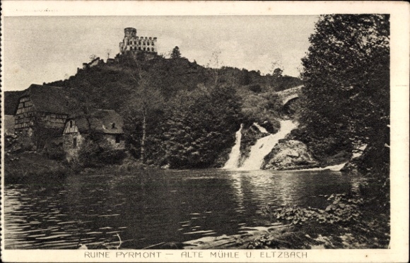 Postcard Bad Pyrmont in Lower Saxony, ruins, old mill and Eltzbach