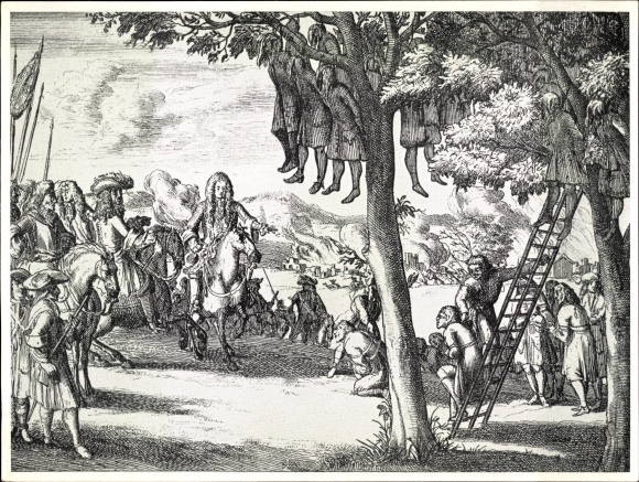 Collective picture rapacious state England, atrocities of King James II in Ireland, engraving by Peter Pickaert