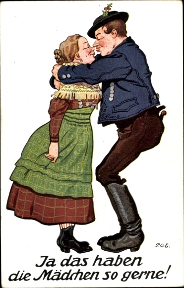 Artist Postcard Engelhard, POE, Yes, the girls like that so much, kiss