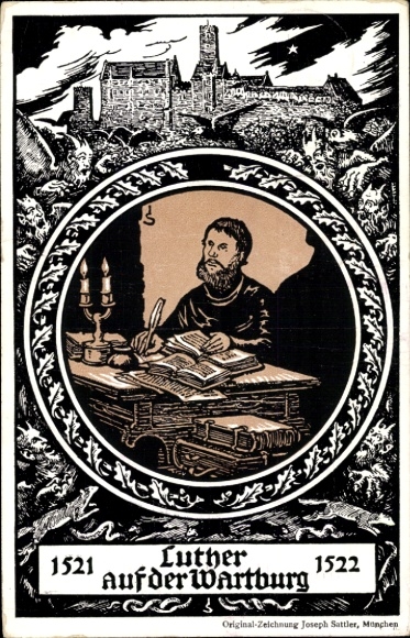 Passepartout lithograph Postcard Eisenach, Luther on the Wartburg, celebration 1921