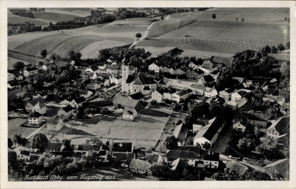 Postcard Buchbach in Upper Bavaria, aerial photograph