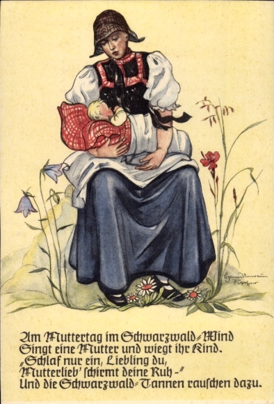 Artist Postcard Unrain Fischer, On Mother's Day in the Black Forest Wind, a mother sings and rocks her child