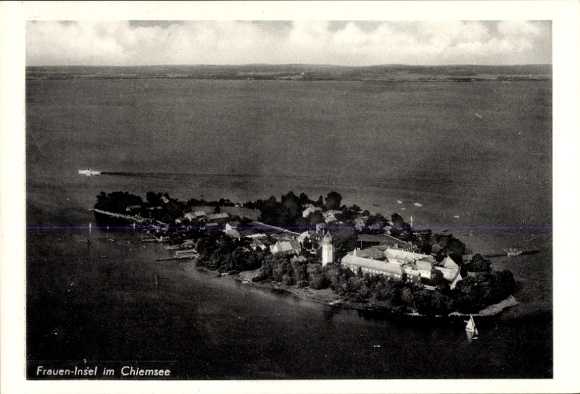 Postcard Fraueninsel Chiemsee Upper Bavaria, aerial photograph