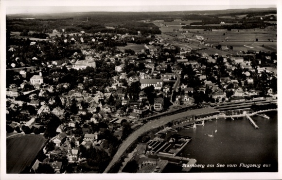 Postcard Starnberg on Lake Starnberg, Upper Bavaria, aerial view of Lake Starnberg, houses, boats