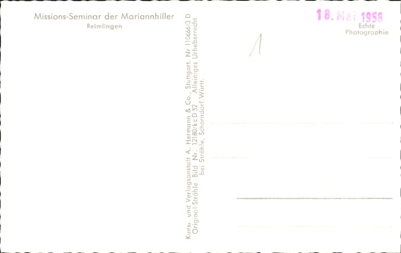 Postcard Reimlingen in Swabia, Mission Seminar of the Mariannhiller, aerial photograph