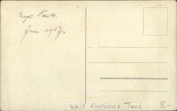 Photo Postcard English tank, fallen soldier, I WK