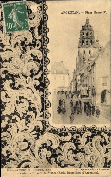 Postcard Argentan Orne, Place Henri IV., Argentan Dentelliere School