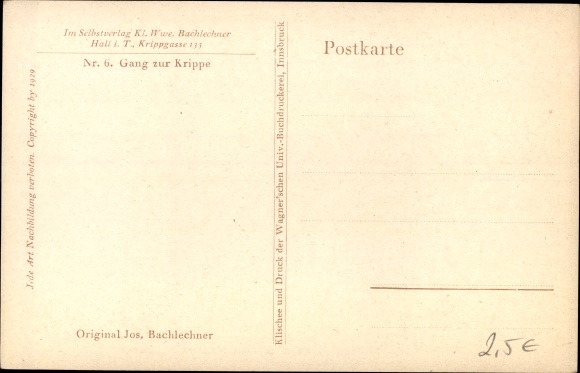 Kunstenaarskaart Bachlechner, Jos., nr. 6, loop naar de wieg