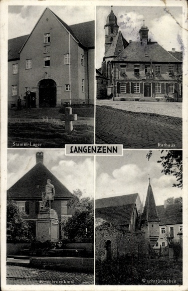 Ak Langenzenn in Mittelfranken, Stamm-Lager, Rathaus, Kriegerdenkmal, Wachttürmchen