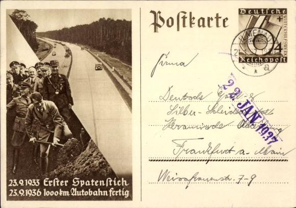 Ganzsachen Ak Adolf Hitler, Bau der Reichs-Autobahn, Erster Spatenstich 23.9.1933