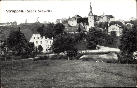 Ak Struppen in Saksen, middenherberg, kerk