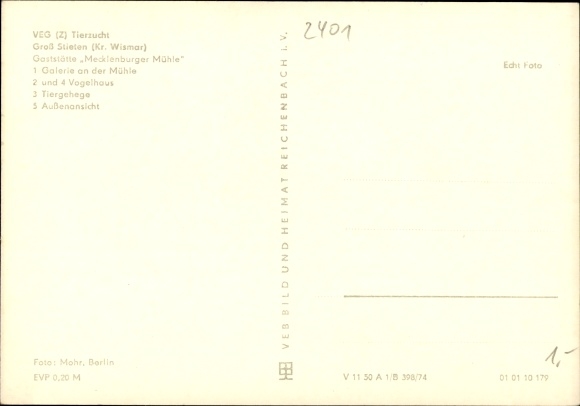 Postcard Groß Stieten in Mecklenburg, restaurant Mecklenburger Mühle, gallery, aviary, animal enclosure