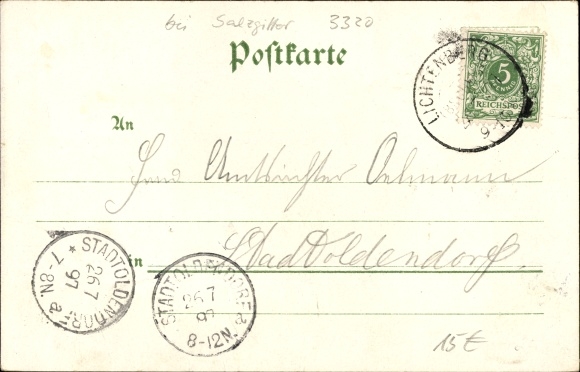 litho Lichtenberg Salzgitter in Nedersaksen, kasteelheuvel, boerderijgebouwen, kasteelruïne, restaurant