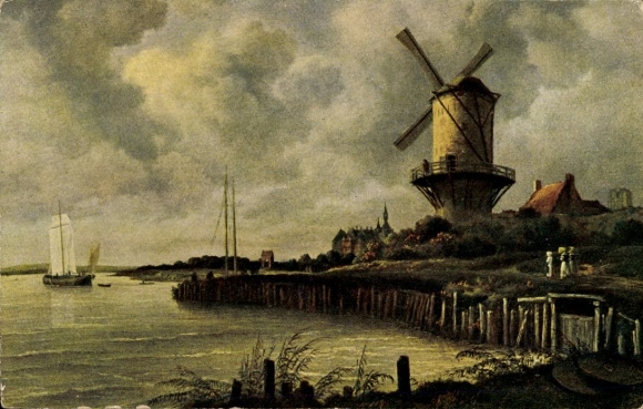Artist Postcard by Ruisdael, Jacob, Wijk bij Duurstede Utrecht, windmill, advertising Krone-Brikett