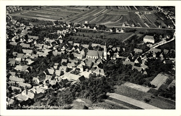 Ak Schutterwald in Baden, Fliegeraufnahme, Kirche