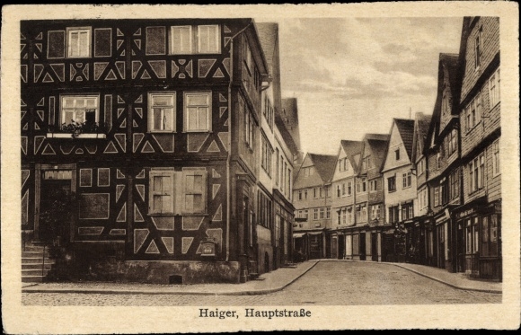 Postcard Haiger in Hesse, main street, half-timbered house