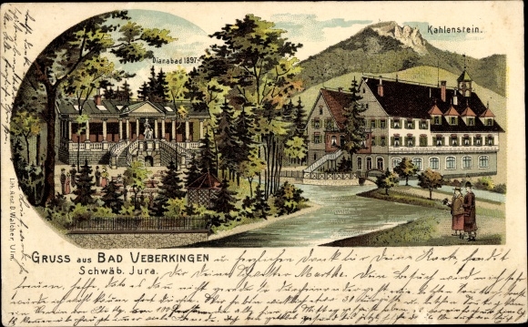 Chromo-Litho Bad Überkingen in Baden Württemberg, Kahlenstein, Dianabad