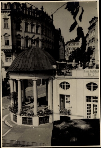 Foto Karlovy Vary Karlsbad Stadt, Hotel, Cafe, Pavillon, Straßenpartie, Fotograf Hubl