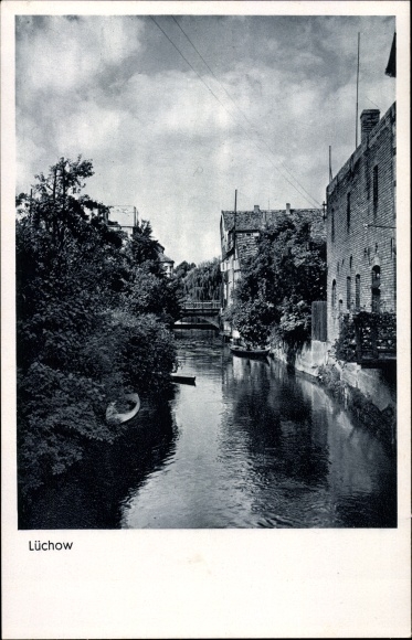 Postcard Lüchow im Wendland, partial view, river section