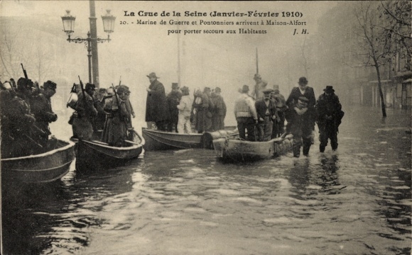 PC Maisons Alfort Val de Marne, flood January 1910, Marine de Guerre et Pontonniers arrivent