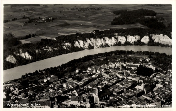 Postcard Wasserburg am Inn Upper Bavaria, aerial photograph
