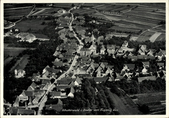 Postcard Schutterwald in Baden, aerial photograph