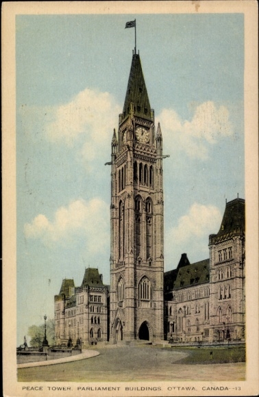 Postcard Ottawa Ontario Canada, Peace Tower, Parliament Buildings, Canada, Clock Tower, Flag