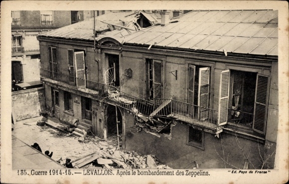 Ak Levallois Perret Hauts de Seine, Bombardement der Zeppeline, Gebäudezerstörung, 1914-15