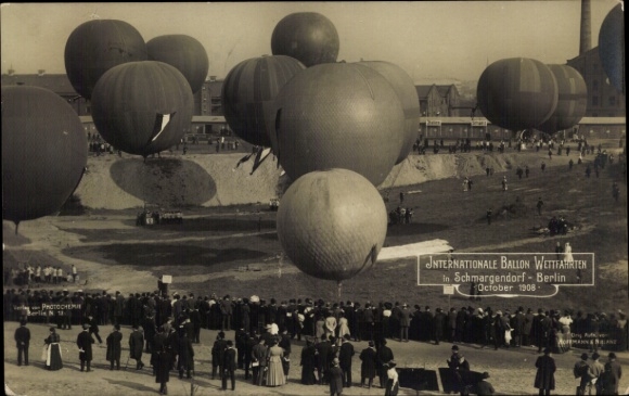 Postcard Berlin Wilmersdorf Schmargendorf, Int. Balloon Races October 1908, Balloons, Spectators