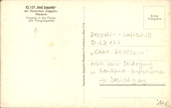 Postcard airship LZ 127 Graf Zeppelin, entrance to the pilot and passenger gondola, tour